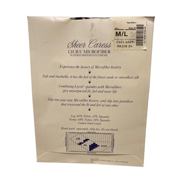 Sheer Caress Lycra Microfiber Pantyhose Ivory Med Large Sueded Sheer Control Top - Picture 2 of 4